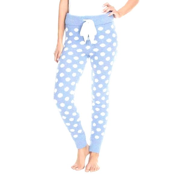 Honeydew Leggings XL Blue White Polka Dot Fuzzy Knit Sleep Lounge Pants Women's - Picture 1 of 14